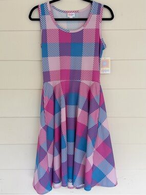 Woman’s Pink & Blue Plaid Fit-and-Flare Dress S